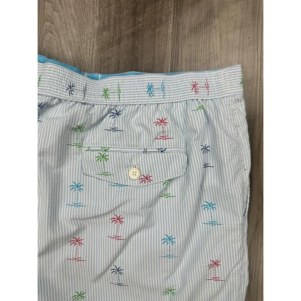Tommy Bahama Seersucker Palms Swim Trunks Blue/White — Size 2XL